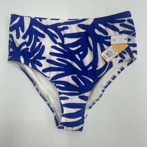 Kona Sol Womens Bikini Bottom Sz X Blue White High Waist NWT